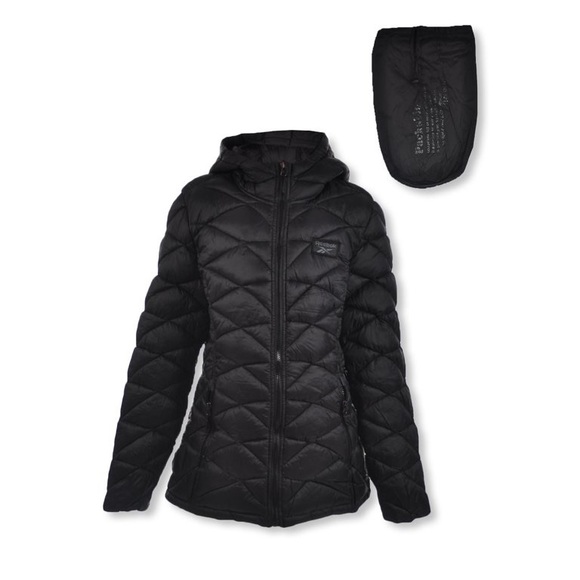 REEBOK Puffer Coat Black Glacier Shield Hooded Packable Puffer Jacket - Picture 4 of 8